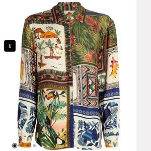 Farm Rio Scarf Print Button-Down Shirt